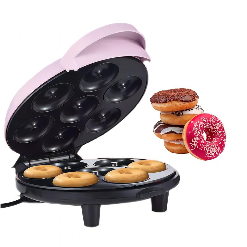 KAGOR Donut Maker, Electric Non-Stick Surface Makes 7 Small Doughnuts Mini Donut Maker Machine, Mini Doughnut Maker Pancake Maker for Breakfast, Snacks, Desserts & More, Pink - Image 1